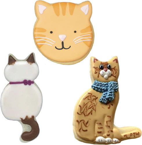 Ann Clark Cat Cookie Cutters 3-Pc. Set Made in USA - Cat Face, Sitting Cat, Curled Cat