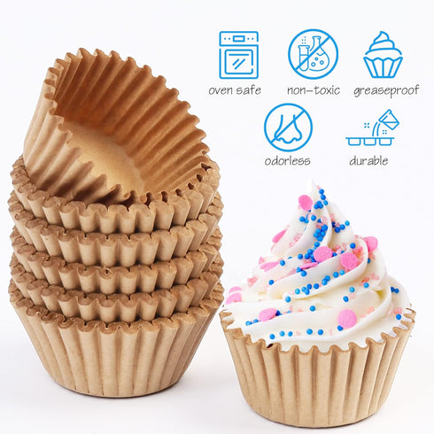 LotFancy Mini Natural Cupcake Liners: 500Pcs Greaseproof Paper Muffin Baking Cups, Unbleached, No Smell
