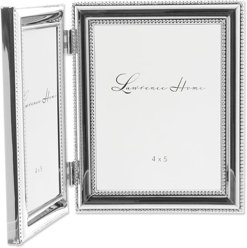 Lawrence Frames 510745D Silver Plated Double Bead Hinged Picture Frame, 4 by 5-Inch