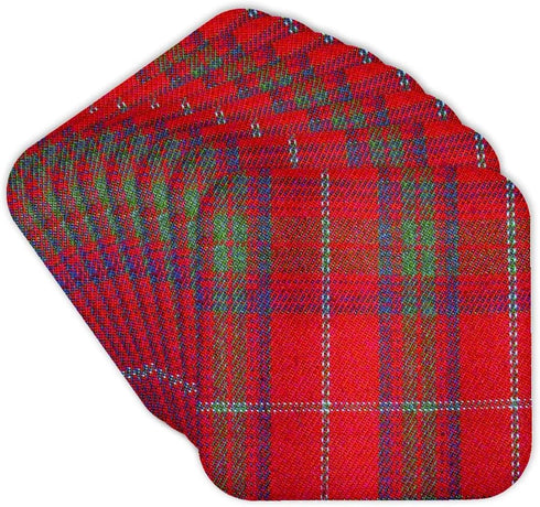 3dRose Traditional Red Tartan Pattern-Scottish Plaid with Green and Blue Checks-Soft Coasters, Set of 8