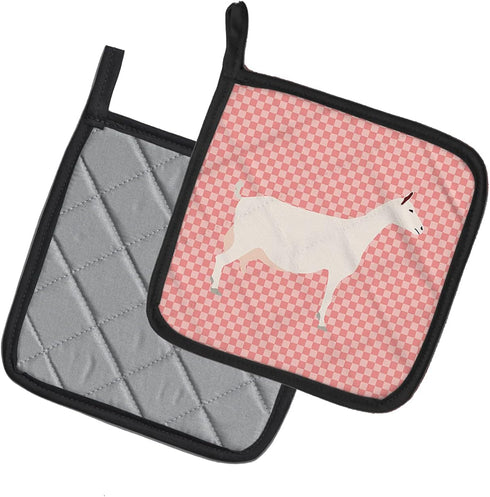 Caroline's Treasures BB7889PTHD Pot Holders - Saanen Goat Pink Check, Heat Resistant Kitchen Hot Pads, 7 1/2 x 7 1/2