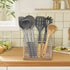 Utensil Holder for Kitchen Counter, Metal Rack for Cooking Tools Storage, Sturdy Base with Drainage Hole (Chrome Wooden)
