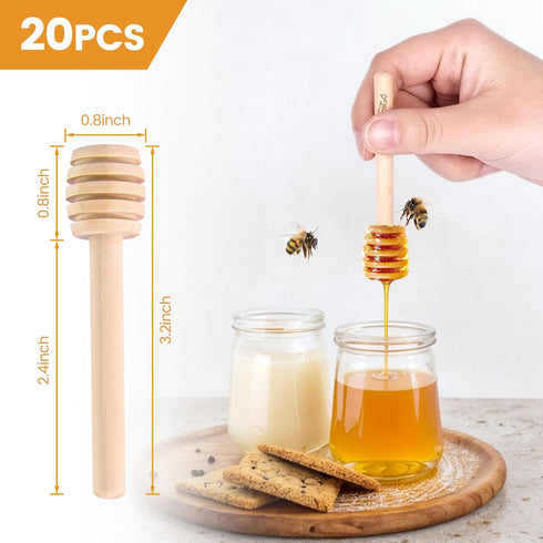 HANSGO 20PCS Wooden Honey Dipper Sticks - 3 Inch Mini Honey Spoon Wand for Jar and Dispenser