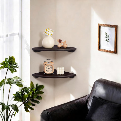 Shelf,10inch Gieanoo Corner Wall Solid Oak Wood Floating Corner Shelf with Wire Hole Corner Wall Storage Display