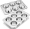 E-far Muffin Pan Set of 2, Stainless Steel 6-Cup Baking Tray, Non-toxic & Healthy, Oven & Dishwasher Safe