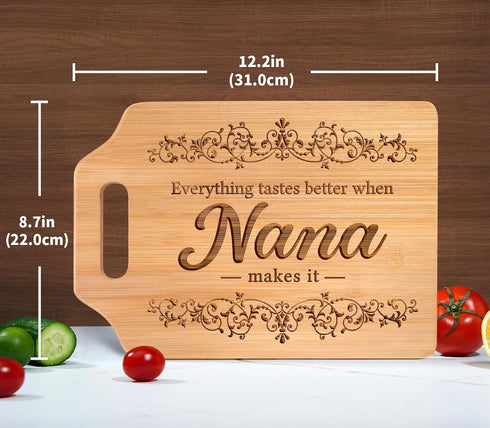 Nana Gifts - Engraved Bamboo Cutting Board 12.3"L x 8.7"W x 0.4"Th - Nana Birthday Gifts for Nana, Nana Gifts from Grandkids