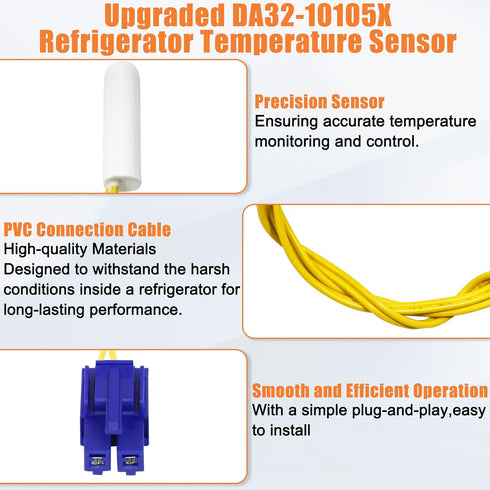 Upgraded DA32-10105X Refrigerator Temperature Sensor Compatible with Samsung Refrigerator Temperature Sensor Defrost Thermostat Sensor Samsung refrigerator parts RF263BEAESR/AA-02, RF260BEAESR