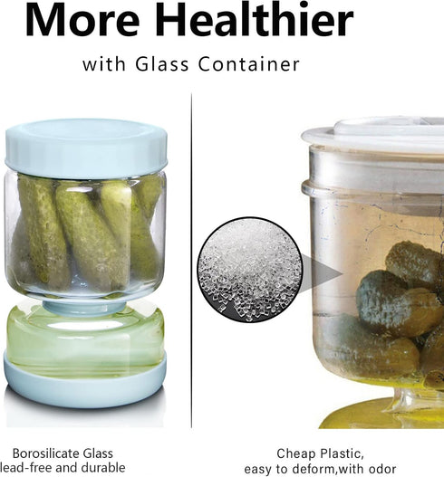 Flip,34oz WhiteRhino Glass Pickle Jar with Strainer Pickle Container,Hourglass Pickle Juice Separator Jar