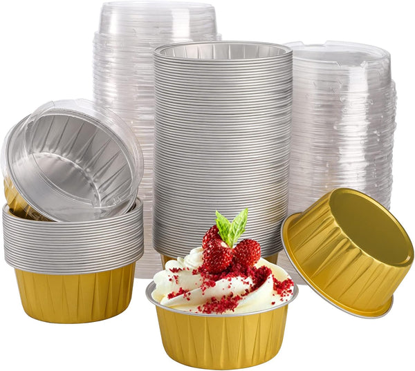 DEAYOU 100-Pack Aluminum Foil Baking Cups with Lids, 5oz Disposable Muffin Cupcake Ramekins