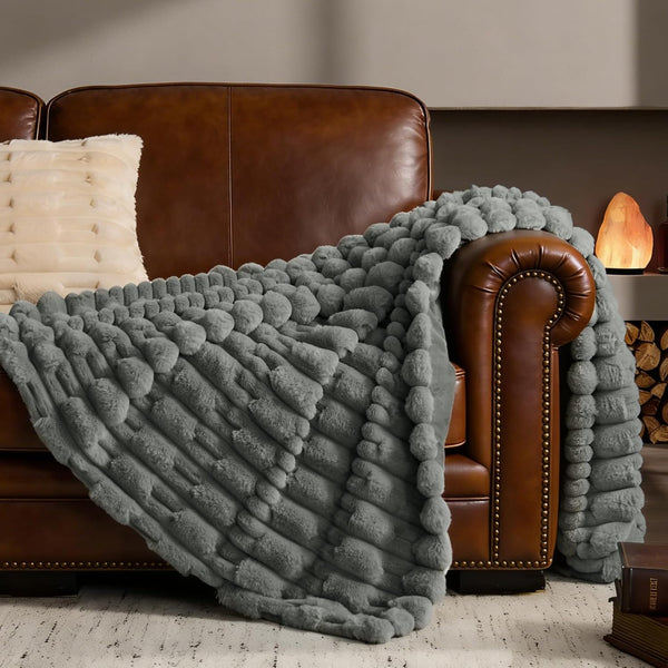 BEDELITE Faux Fur Grey Throw Blanket for Couch - Super Soft &