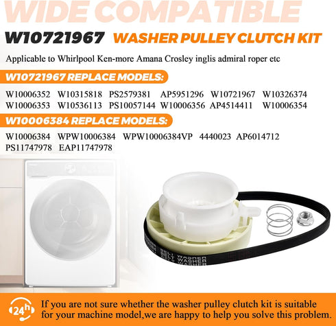W10721967 Washer Pulley Clutch Kit - Fit for Whirlpool Kenmore Maytag Washing Machines, Replaces W10006384