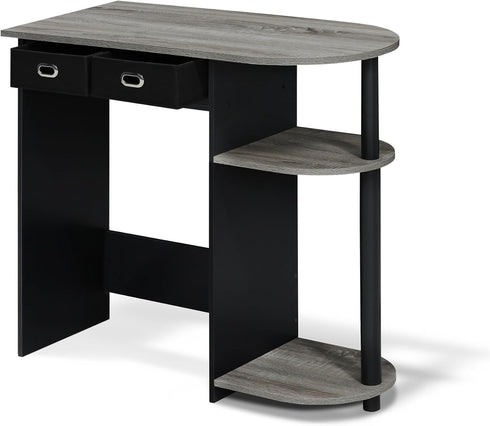 Furinno Go Green Home Laptop Computer Desk/Table with 2 Drawer Bins, French Oak Grey/Black