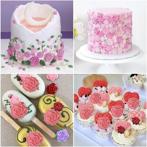 Large Rose Mold Silicone, Flower and Leaves Fondant Cake Molds for Decoration