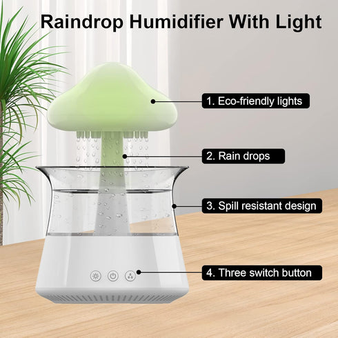 cjc Cloud Rain Humidifier for bedroom with Soothing Rain Sounds Sleep Aid, Waterfall Night Light, Mushroom Design Air