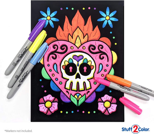 Super Pack of 18 Fuzzy Velvet Coloring Posters - Kids Themed Day of the Dead Halloween Crafts Activity