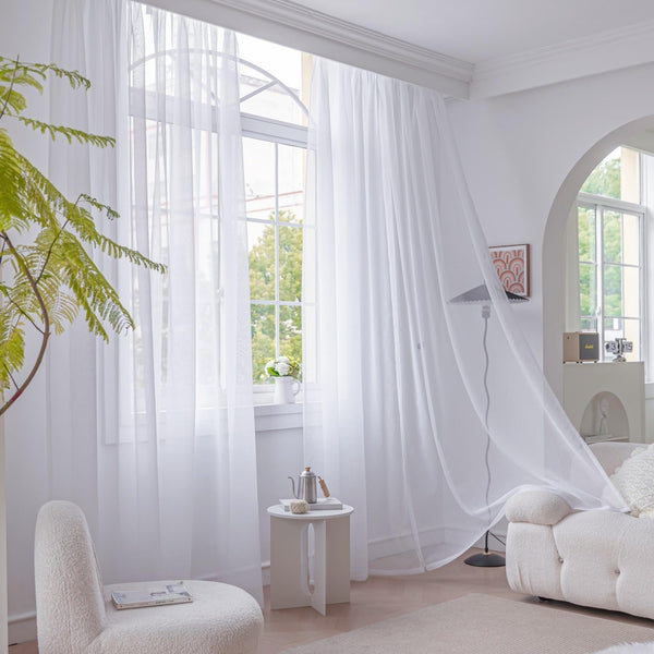 Anjee White Sheer Curtains, 45 Inches Long, 2 Panels Set, 52 x 45 Inch for Kids Room