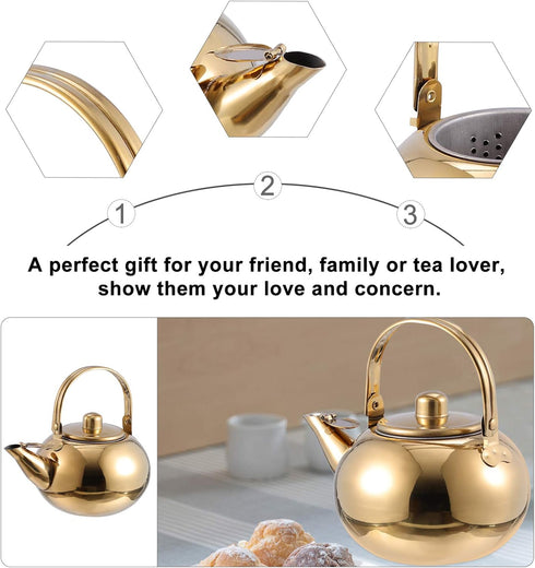 Cabilock Stainless Steel Teapot 1000ML with Removable Infuser & Spout Filter, Stovetop Safe Kettle