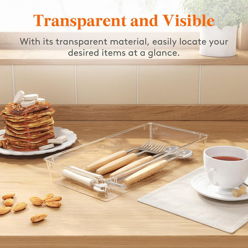Lifewit Silverware Drawer Organizer, 5.75" x 11.65" Clear Utensil Tray, Stackable Plastic Storage Box (2 Pack)