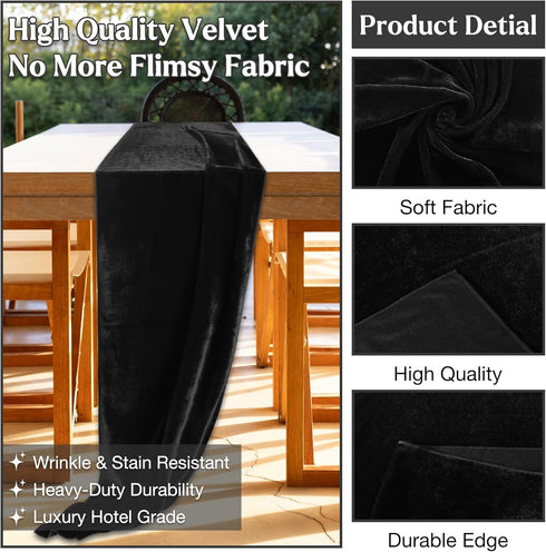 48 Inches MANSPHIL Black Velvet Table Runner for Valentine's Day Casino Theme Party Gothic Wedding Decorations - Short