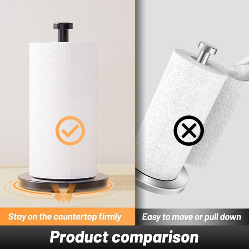 VEHHE Black Stainless Steel Paper Towel Holder Countertop with Weighted Base and Suction Cups for Kitchen Bathroom