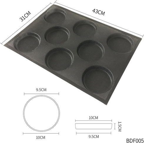 Bluedrop Silicone Hamburger Bread Forms, Perforated Bakery Molds, Non Stick Baking Sheets Fit Half Pan Size