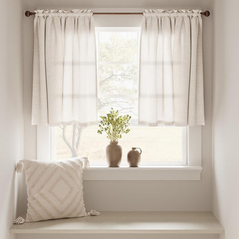 jinchan Beige Kitchen Curtains Linen Tier Curtains 24 Inch for Small Window, Farmhouse Cafe Drapes, 2 Panels
