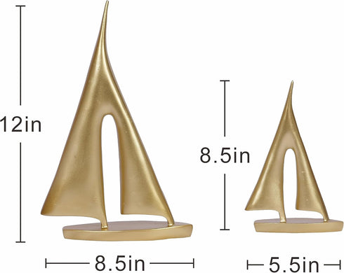Dawbun 2 Pack Sailboat Gold Decor Boat Sculpture for Home Decor Modern Boat Statue Decorative Nautical Decoration