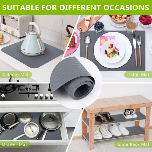 Drawer and Shelf Liner - Grey Non Adhesive Refrigerator Mats, Washable Plastic Pantry Liners for Kitchen