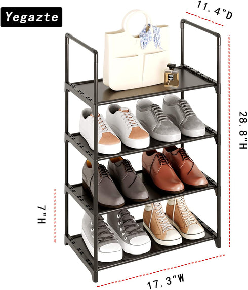 Yegazte 4-Tier Closet Upgrade Stackable Small Shoe Rack, Shoe Shelf Storage Organizer with Handle for Entryway, Hallway