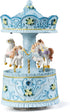 Elegant Blue Carousel Music Box,Handcrafted Rotating Horses & Floral Details Musical Figurine