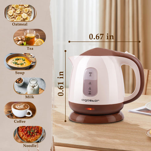 Aigostar Small Electric Kettle, 1L Portable Tea Kettle, 1100W with Automatic Shut-Off, BPA-Free (Brown)