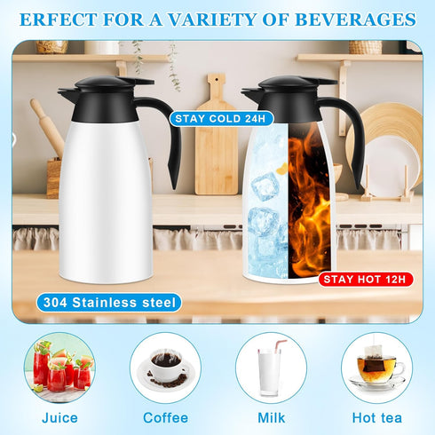 2 Pcs 51 oz Thermal Coffee Carafe, Stainless Steel Vacuum Pot Flask with Brushes, Insulated Coffee Dispenser