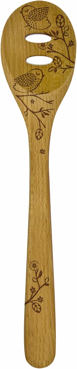 Talisman Designs Laser Etched Beechwood Slotted Cooking Spoons, Decorative Wooden Utensils