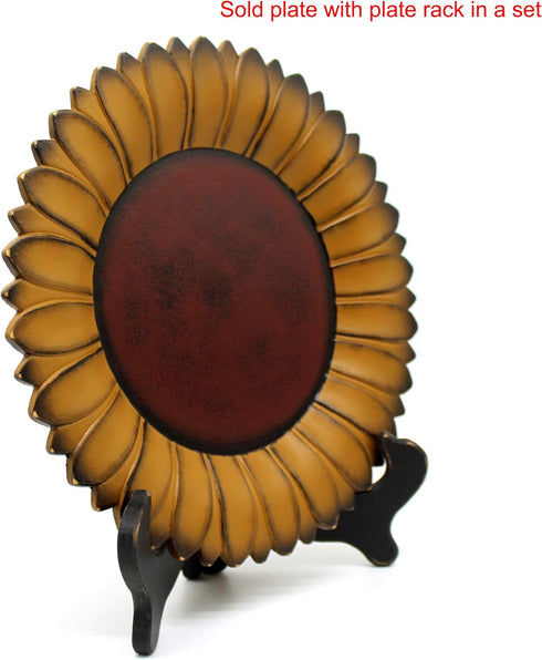 CVHOMEDECO. Rustic Sunflower Shape Wooden Plate, 11 Inch Display Art for Home and Office Décor (Mustard Plate Only)