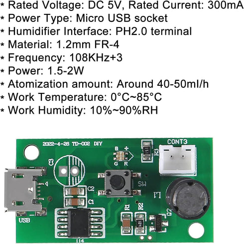 4Pcs USB Humidifier Module, USB Spray Module Circuit Board, 5V Atomization Plate for DIY Incubation Equipment