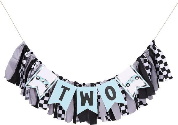 Rweseo Two Fast Birthday Party High Chair Banner - Racing High Chair Banner,
