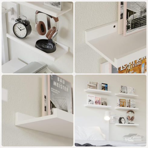 5 Set RICHER HOUSE White Floating Shelves, Wall Mounted Shelves for Wall Decor, Modern Picture Ledge Shelf with Lip