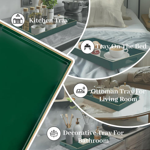 15.8" 10.2" 1.4" MAONAME Dark Green Decorative Tray, Serving Tray with Handles, Plastic Trays for Coffee Table