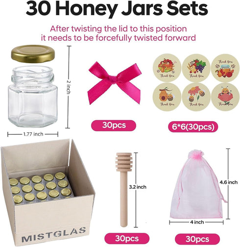 MISTGLAS Favors,30 1.5oz 30) Mini Honey Jars with Dipper- Small Honey Jars for Baby Shower Party Favors,Wedding Pcs