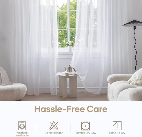 Anjee White Sheer Curtains, 45 Inches Long, 2 Panels Set, 52 x 45 Inch for Kids Room