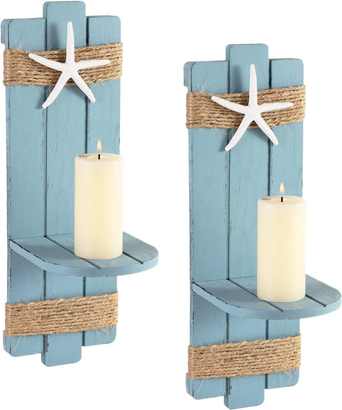 SOMTO Beach Starfish Wall Candle Sconces Decor,Ocean Themed Wall-Mount Candle Holders, Coastal