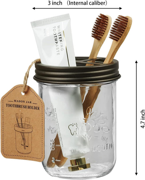 Amolliar Mason Jar Toothbrush Holder, Rustproof Stainless Steel for Bathroom Countertop Organizer (Bronze)