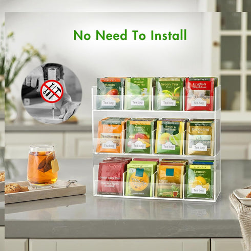 216 Packets, Countertop, BEYGORM Acrylic Tea Bag Organizer for Tea No Assembly Required, Display Holder for Vertical