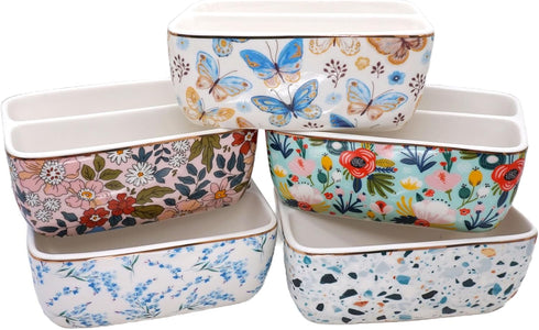 2 Countertop Compartments Ceramic Sponge Holder for Kitchen Sink, Cute Floral Dish Sponges Holder Soap Sink Organizer