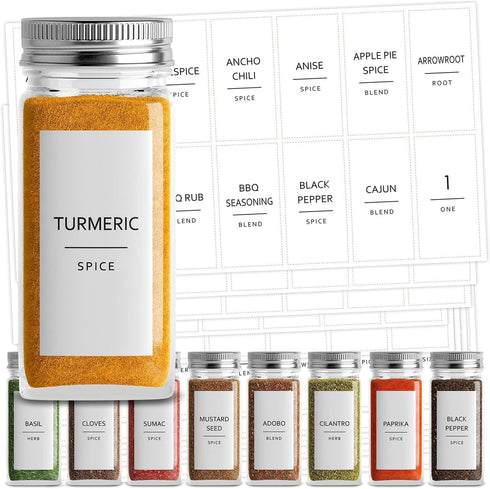 Talented Kitchen 140 Minimalist Spice Jar Labels, Preprinted Waterproof Kitchen Organization Stickers for Spice Jars