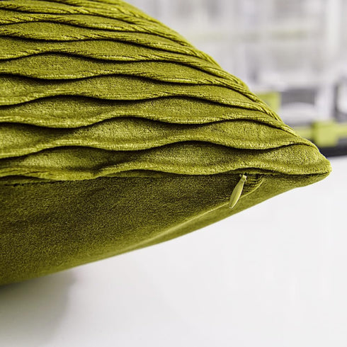 DEZENE 18x18 Moss Green Throw Pillow Cases, 2 Pack Original Striped Velvet Decorative Covers