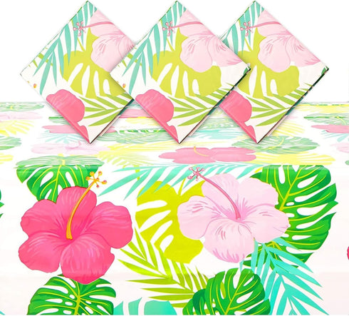 Sparkle and Bash 3 Pack Tropical Plastic Tablecloth - 54x108 Inch Hibiscus Floral Aloha Cover
