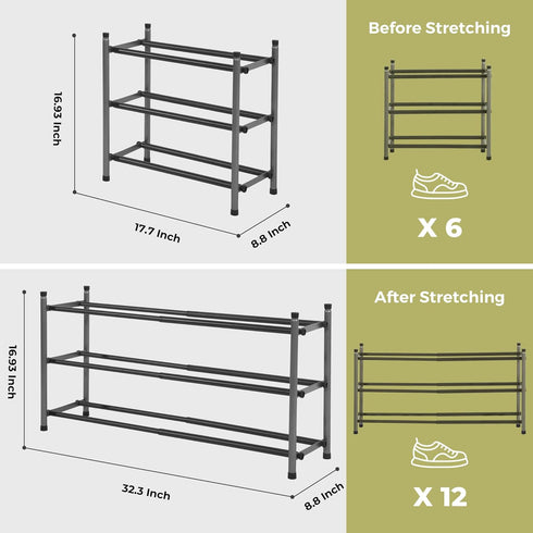 STORAGEIDEAS Closet, 3 Shoe Rack, Expandable Shoe Storage Organizer for Tier Metal Shoe Rack for Entryway, Adjustable