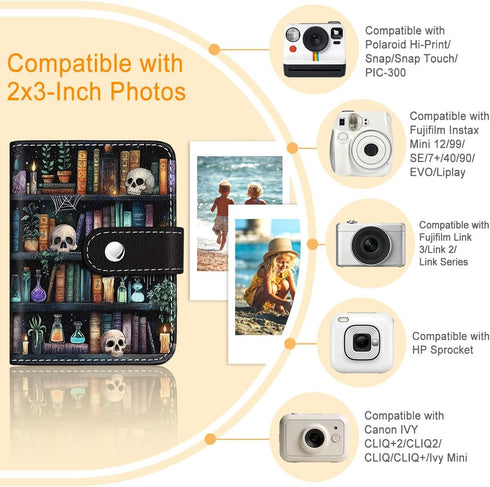 Album 2x3 Inch 56 Albums Goth Skul Bookshelf Small Photos for Films, Pockets Mini Cute Book for Polaroid Fujifilm
