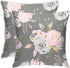 Golden Blush Roses Floral Throw Pillow Covers on Gray, Set of 2 Modern Decorative Cases 18"X18"